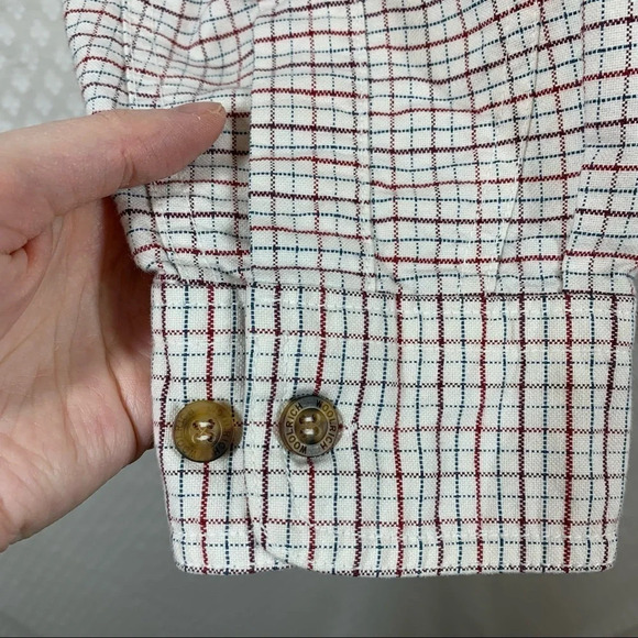 Woolrich White Red Micro Plaid Grid Button Down Ruby Shirt - Picture 3 of 8